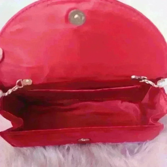 Burgundy Velvet Faux Pearl Handle Handbag - Picture 5 of 6